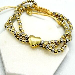 Gold and Silver Heart Beaded Bracelet